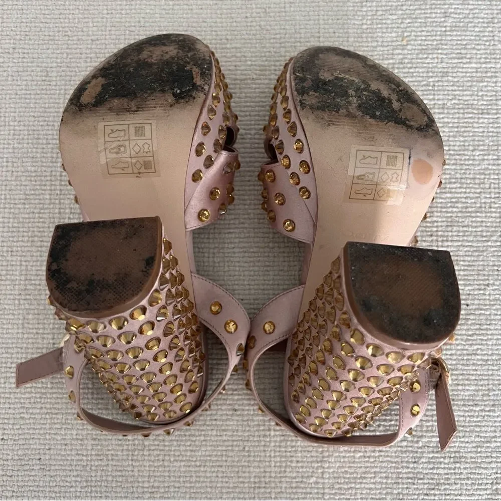 ALDO Block Heels Blush Rhinestone Platform Shoes Color Pale Pink Satin Size 7.5